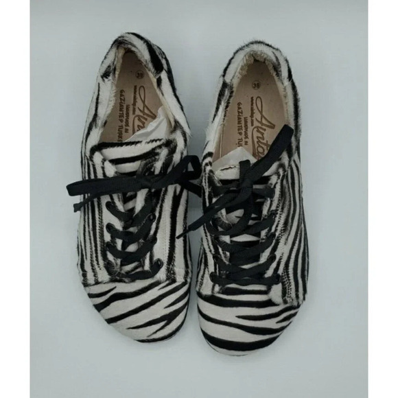 Aintap Womens Zebra SNEAKER Wide Shoes Smooth Leather Handmade US W8-8.5 /39 - Picture 5 of 14